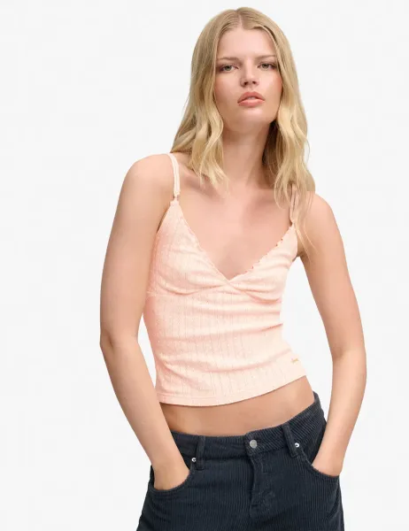 Superdry & Co Pure Cotton Pointelle V-Neck Cami Top Pink Mix