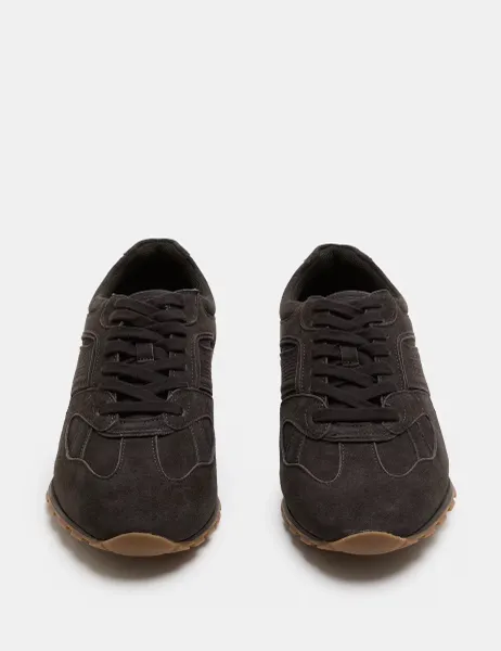 Marks & Spencer Slim Lace Up Runner Trainers Dark Brown