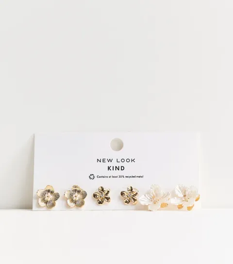 Pack of 3 Gold Tone Mini Flower Stud Earrings