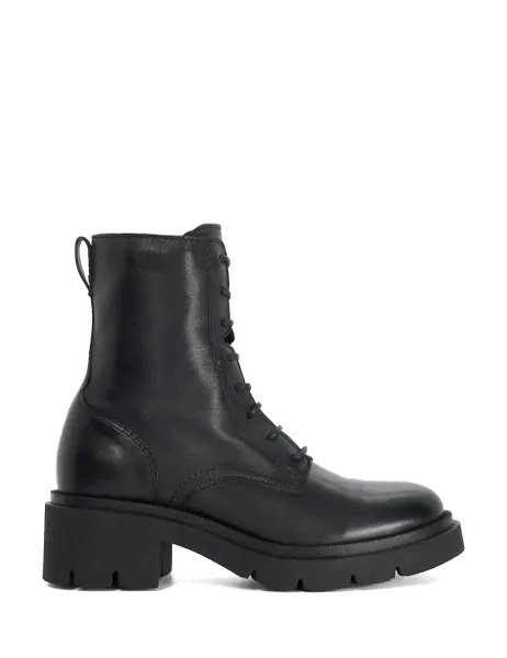 Dune London Leather Lace Up Block Heel Ankle Boots Black