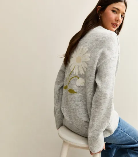 Women's Light Grey Daisy Midweight Knit Jumper