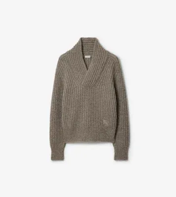Shawl Collar Wool Sweater in Beige melange