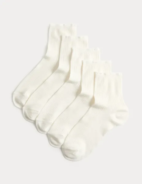 Marks & Spencer 5 Pack Supersoft Ribbed Quarter Socks Ivory