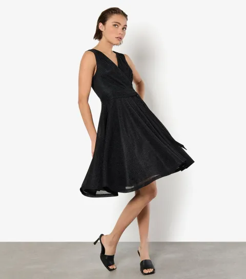 Women's Black Sparkly Wrap Mini Dress