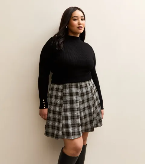 Women's Plus Size Grey Checked Pattern Mini Skirt Curves