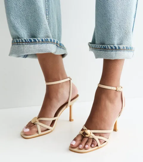 Women's Off White Faux Leather Sculpted Charm Detail Strappy Sandals Vegan