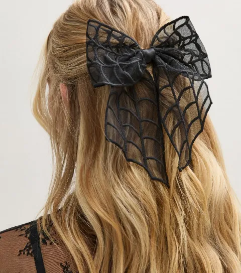 New Look Black Mesh Halloween Spider Web Bow Hair Clip