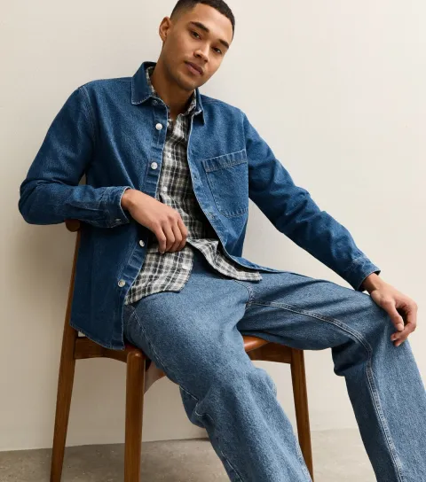 Men's Mid Blue Regular Denim Long Sleeve Overshirt