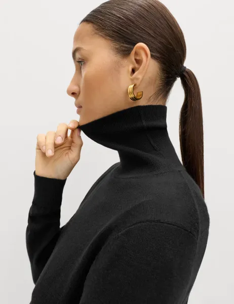 Marks & Spencer Pure Merino Wool Roll Neck Jumper Black