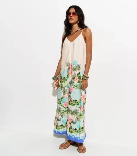 Women's White Tropical Beach Maxi Dress