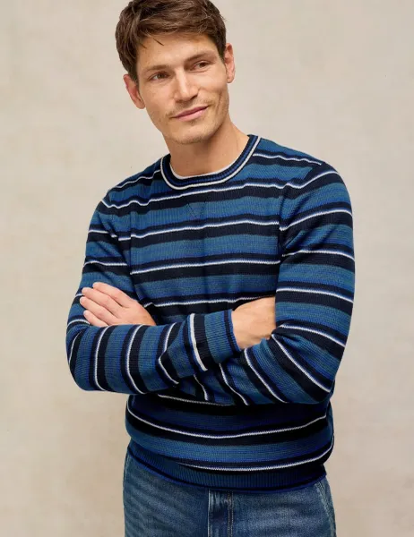 White Stuff Pure Cotton Striped Crew Neck Jumper Blue Mix