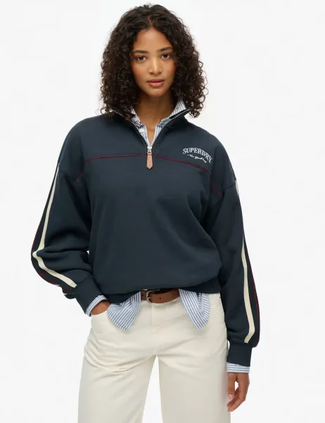 Superdry & Co Cotton Rich Logo Half Zip Sweatshirt Navy