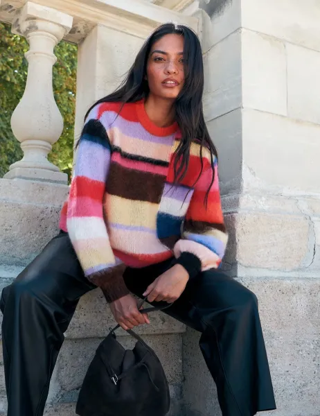 RO&ZO Wool Blend Colour Block Jumper with Mohair Multi