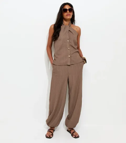Women's Mink Crinkle Texture Cuffed Trousers