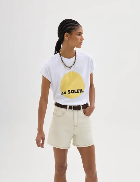 HUSH Pure Cotton Sun Graphic T-Shirt White Mix