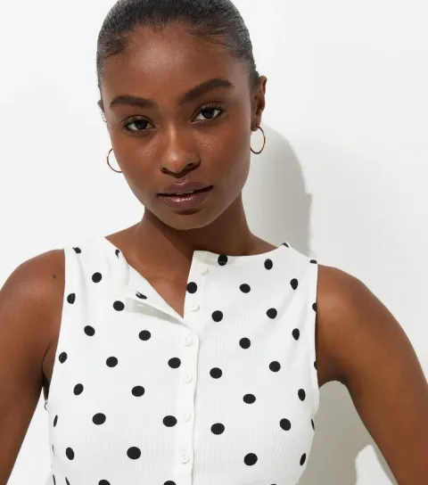 Women's Cream Cotton Rich Spot Print Button Through Top