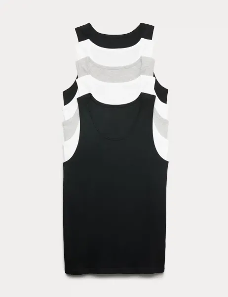 Marks & Spencer 5 Pack Pure Cotton Sleeveless Vests Black/Grey