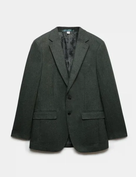 Marks & Spencer Tailored Fit Micro Check Tweed Jacket Dark Evergreen