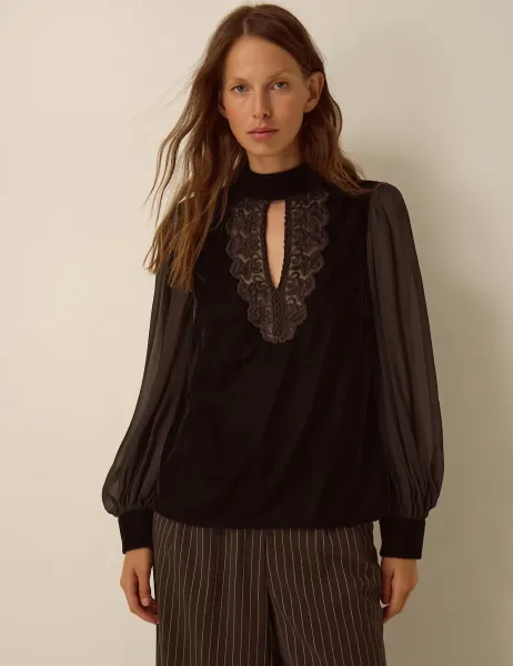 Monsoon Embroidered High Neck Top Chocolate