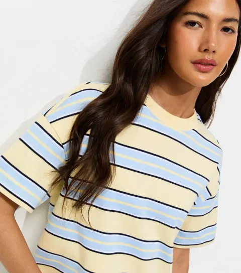 Women's Premium Yellow Heavyweight Cotton Boxy Fit Striped T-Shirt