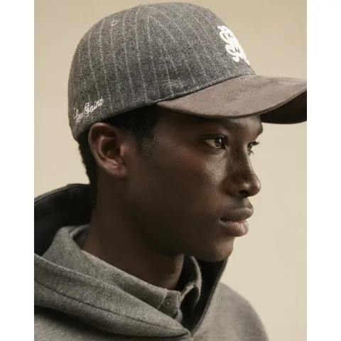 River Island Cotton Pinstripe Script Embroidered Cap