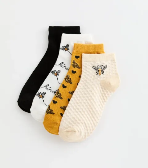 Multicolour Pack of 4 Bee Patterned Ankle Socks