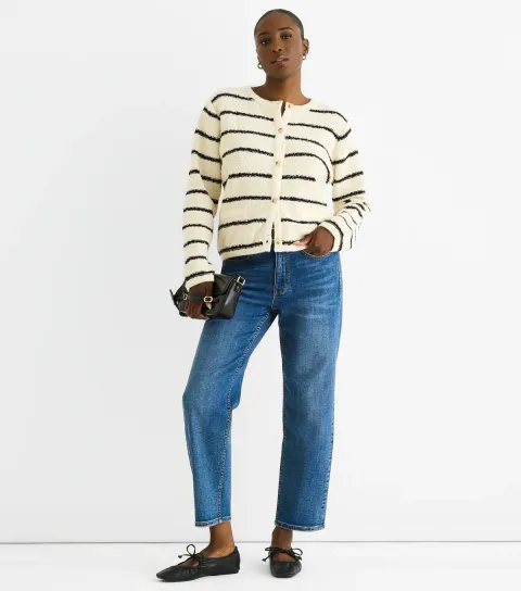 Women's Cream Striped Cardigan