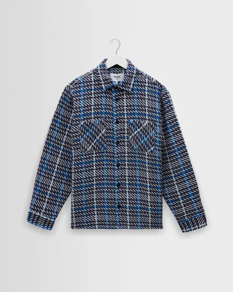 Whiting - Navy and Blue Houndstooth Weave Overshirt