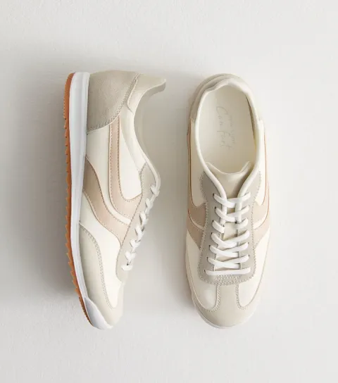 Women's White Faux Brushed Suede Panelled Trainers Vegan