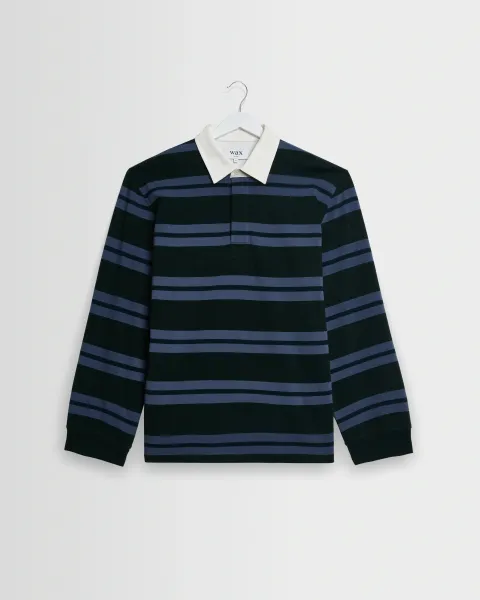 Rowhill - Bottle Green and Blue Mirror Stripe Loopback Rugby Shirt