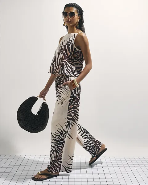 River Island Animal Print Linen Blend Trousers