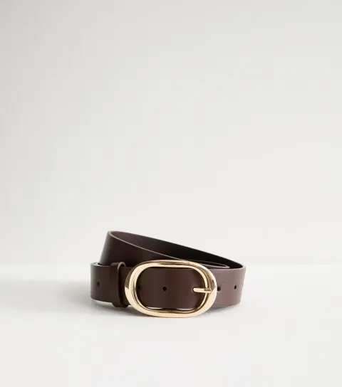 New Look Dark Brown Faux Leather Oval Buckle Belt