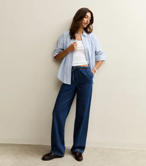 Women's Tall Blue Pull On Wide Leg Jeans