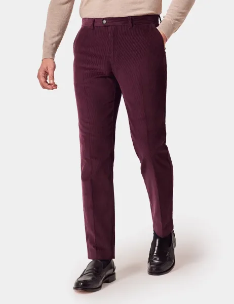 Hawes & Curtis Regular Fit Pure Cotton Corduroy Chinos Burgundy