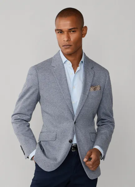 Cotton Herringbone Knit Blazer