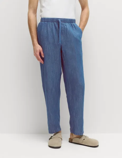Marks & Spencer Loose Fit Linen Blend Elasticated Waist Trousers Denim