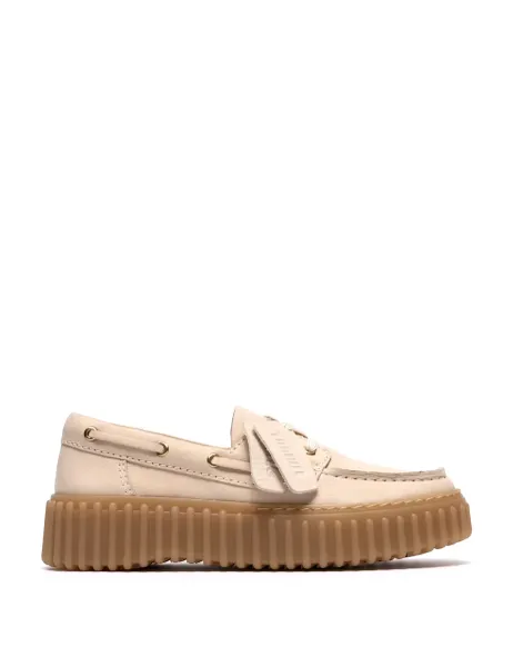 Clarks Leather Platform Boat Shoes Cream