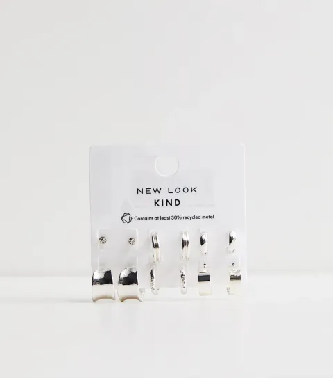 Silver Tone Pack of 6 Assorted Stud and Hoop Earrings