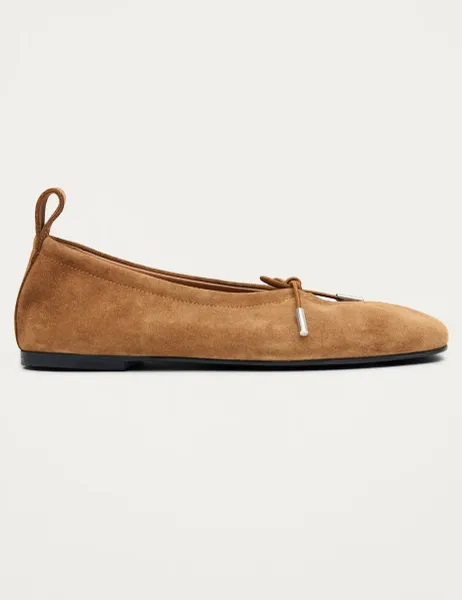 ALOHAS Suede Bow Flat Ballet Pumps Tan