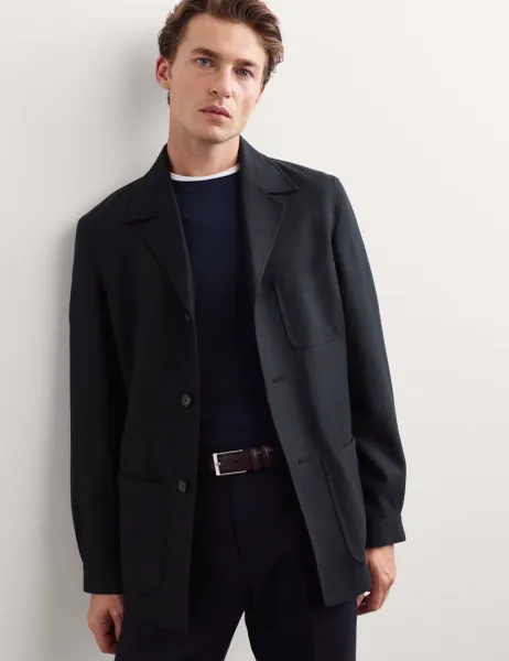 Jaeger Wool Blend Tailored Fit Suit Jacket Navy