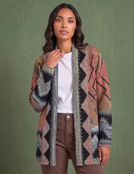 Roman Nordic Pattern Cardigan Brown Mix