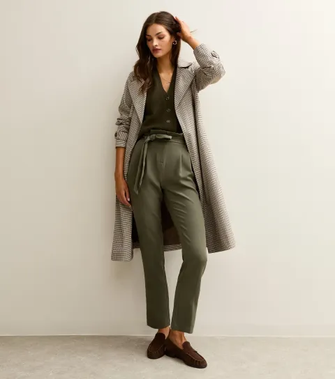Women's Tall Khaki Paperbag Waist Trousers