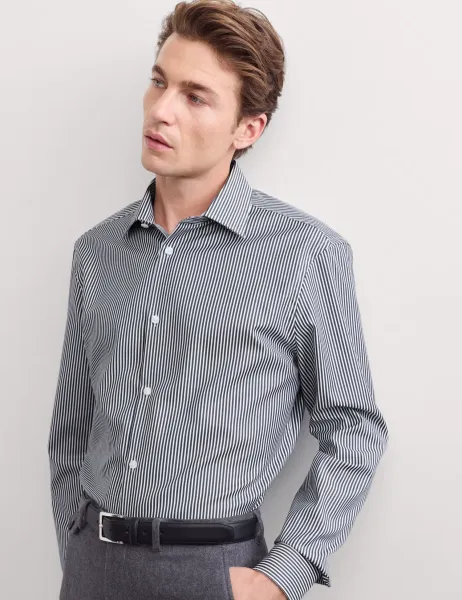 Jaeger Slim Fit Pure Cotton Striped Luxury Shirt Navy Mix