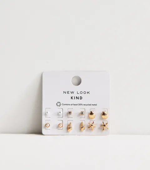 Pack of 6 Gold Tone Seashell Stud Earrings