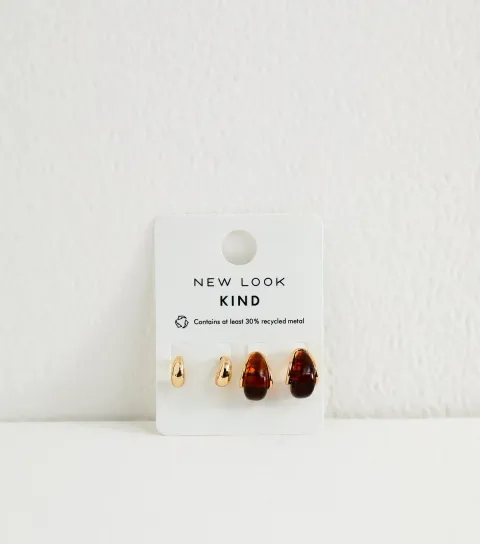 Pack of 2 Gold Tone and Burgundy Resin Teardrop Earrings.