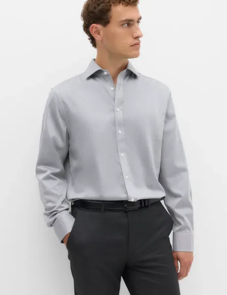 Marks & Spencer Regular Fit Ultimate Non Iron Cotton Textured Shirt Dark Navy
