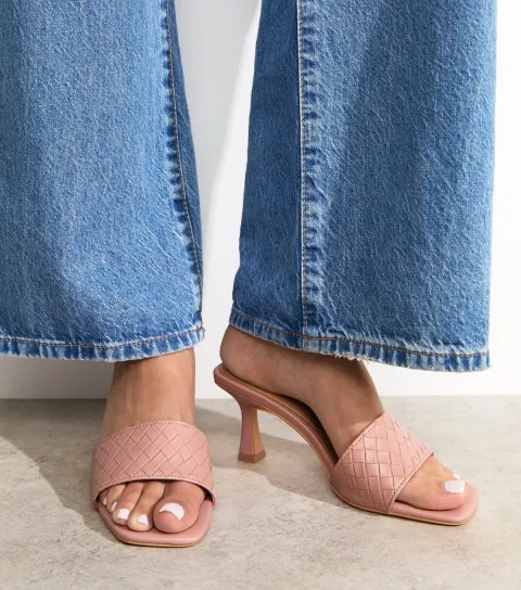 New Look Women's Wide Fit Light Pink Embossed Strap Mules Vegan