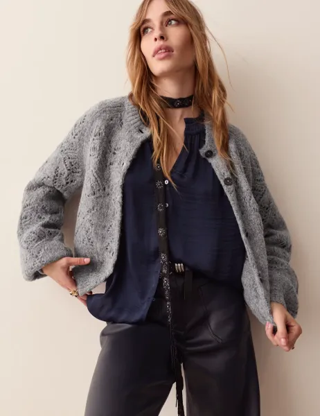 Per Una Pointelle Cardigan with Wool Grey