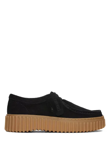 Clarks Suede Flatform Shoes Black