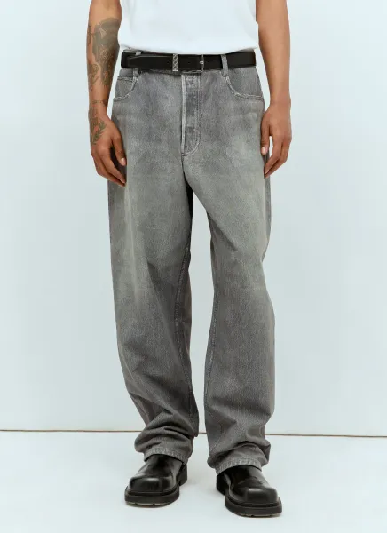 Printed Denim Leather Pants